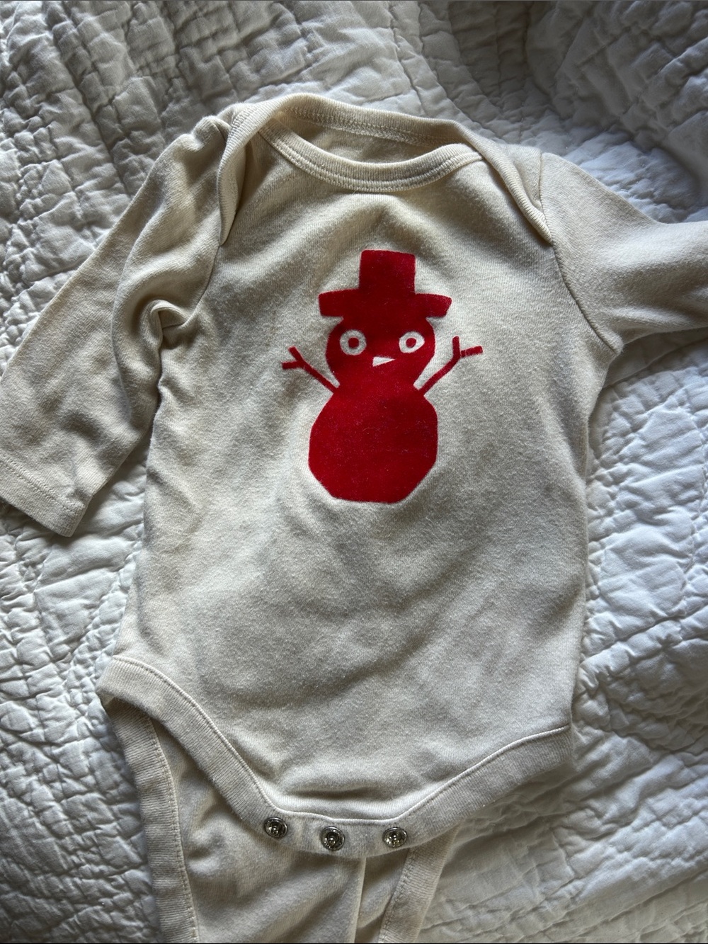 Baby gap Cream Long-Sleeve Baby One-Piece with Red Snowman